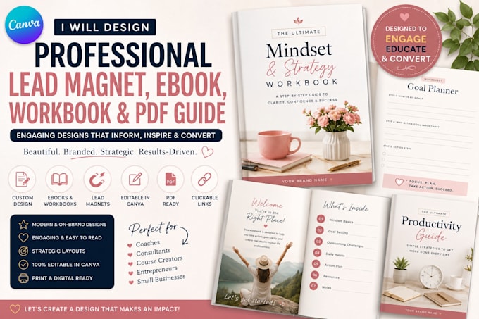 design a canva lead magnet, ebook, workbook and PDF guide