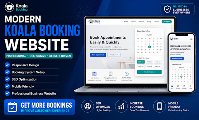 design modern responsive koala booking website with SEO optimization