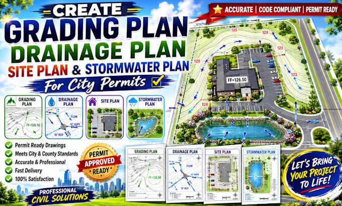 create grading plan drainage plan site plan and stormwater plan for city permits