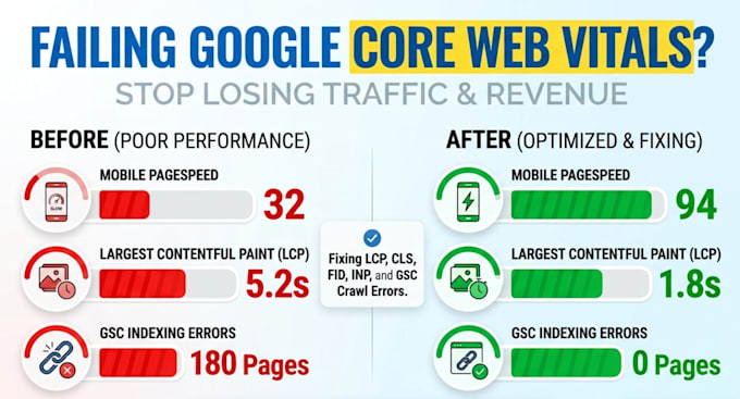 fix core web vitals, website speed and gsc indexing issues
