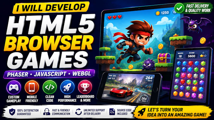 develop html game, browser game with phaser, javascript game, webgl game