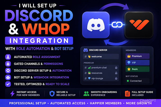 set up discord and whop integration with role automation and bot setup