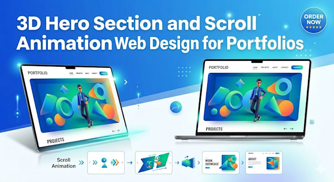 create 3d hero section and scroll animation web design for portfolios