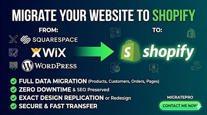 transfer migrate squarespace website to shopify store with SEO and data