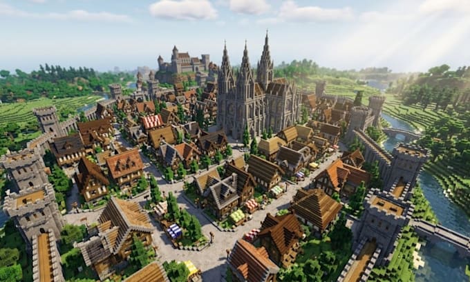 build custom minecraft city map server spawn lobby fantasy world as your builder