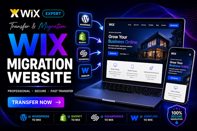 migrate website to wix, transfer wordpress, shopify or squarespace to wix