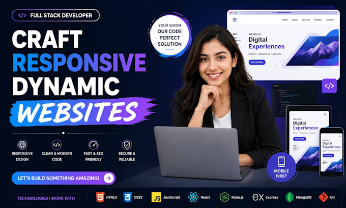 craft responsive dynamic websites logo design as your full stack developer