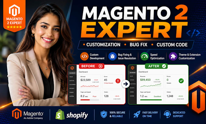 be magento developer magento 2 expert customization bug fix shopify custom code