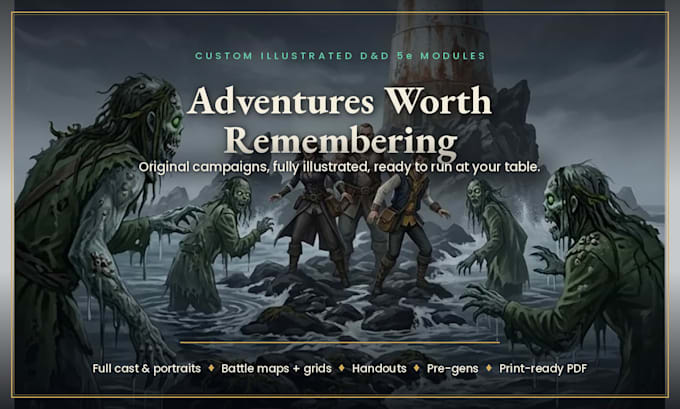 create an illustrated dnd 5e adventure with battle maps and handouts