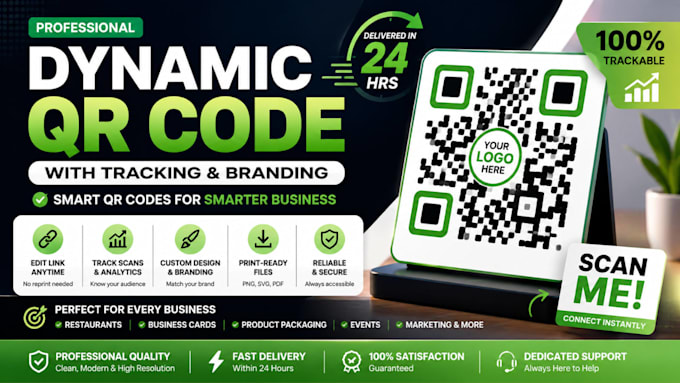 create a dynamic qr code with tracking and print ready files within 24 hours