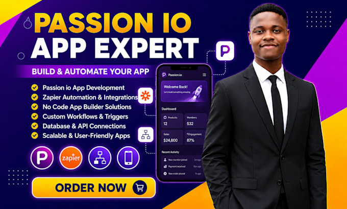 develop passion io mobile app, zapier automation no code app builder, passion io