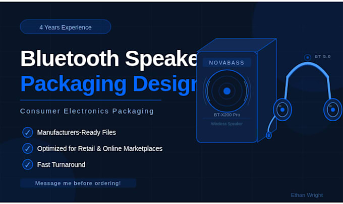 design professional bluetooth speaker packaging and product label