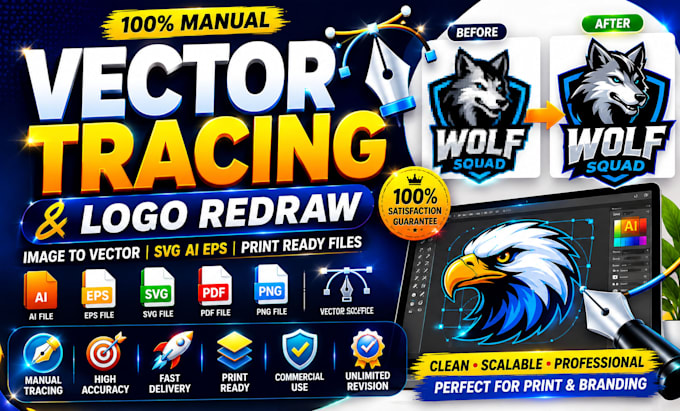 do manual vector tracing logo redraw image vectorization svg ai eps conversion