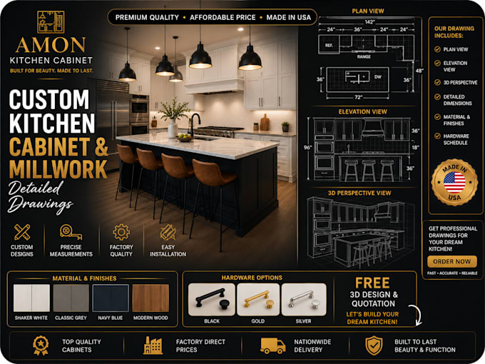 design custom kitchen cabinets and millwork shop drawings