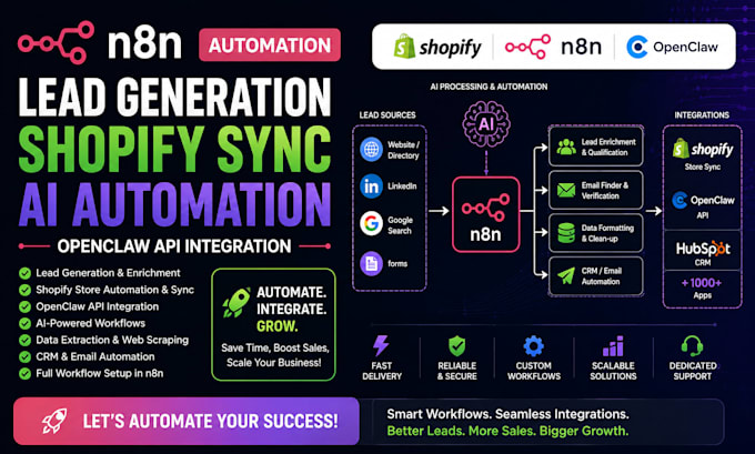 n8n lead generation shopify sync ai automation openclaw api integration workflow