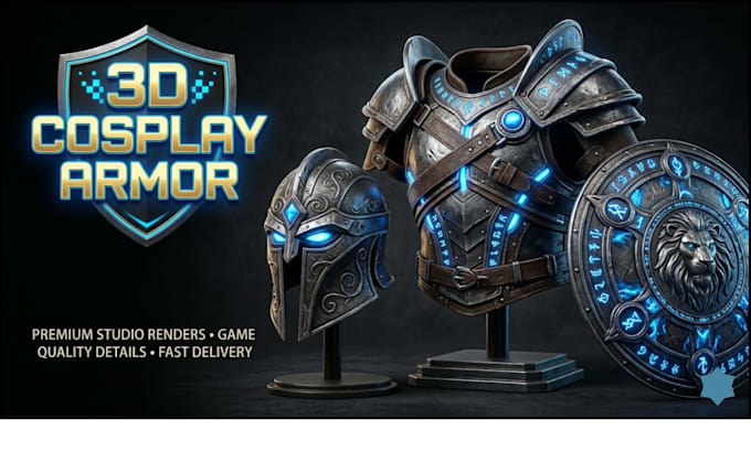 create 3d cosplay armor, 3d helmet model, shield and printable cosplay props