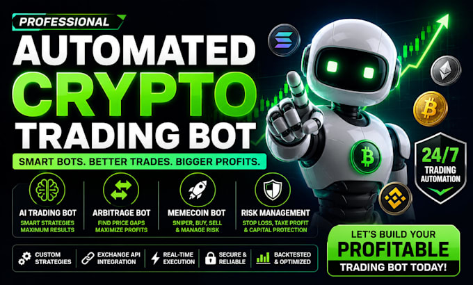 build automated crypto trading bot, arbitrage bot, ai trading bot, memecoin bot