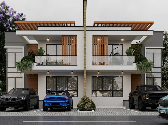 appealing 3d townhouse visual, terrace apartment cgi rendering,smart home design