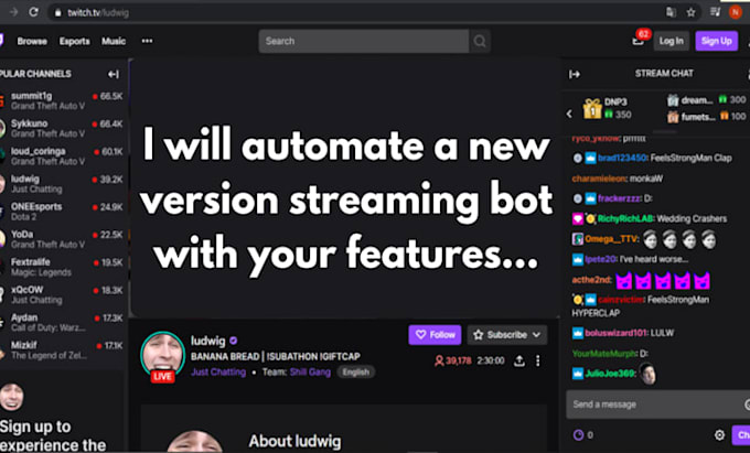 create new version automated tiktok bot, streaming bot, twitch bot