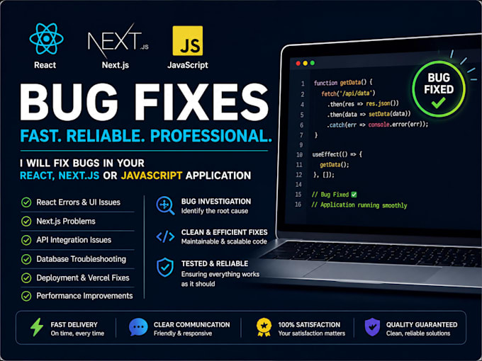 fix react nextjs javascript bugs and errors