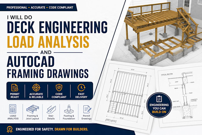 do deck engineering load analysis and autocad framing drawings