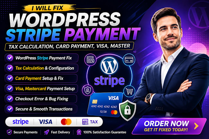 fix wordpress stripe payment, tax calculation, card payment, visa, master