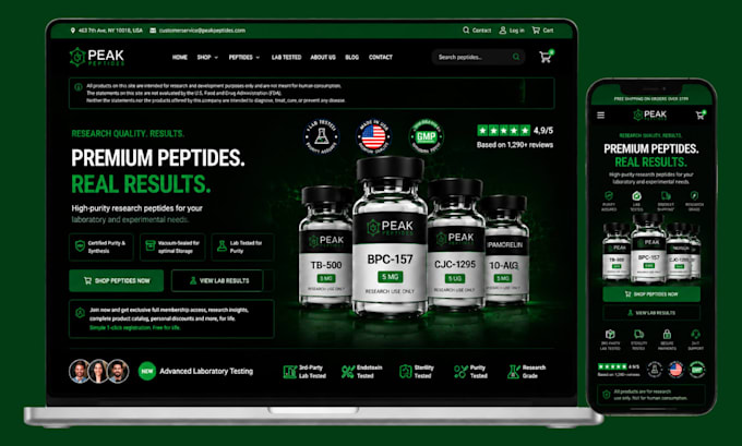 design supplement website peptide website supplement shopify store peptide store