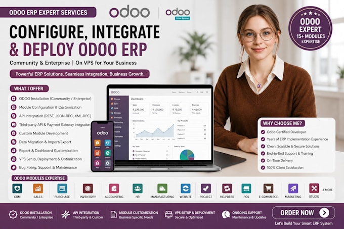 configure,integrate API odoo module erp community enterprise on vps for business