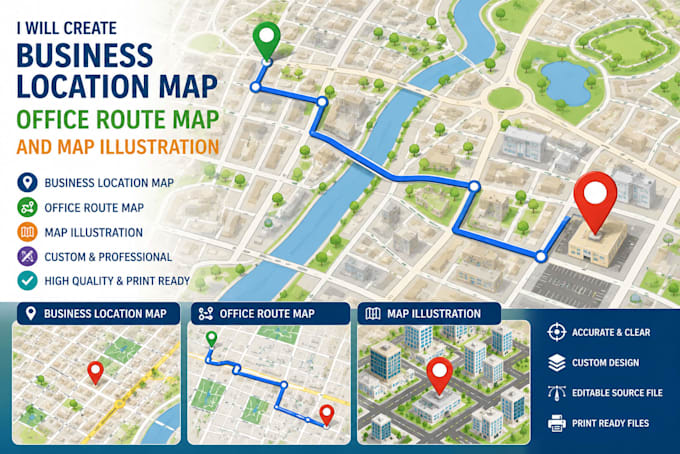 create business location map, office route map and map illustration