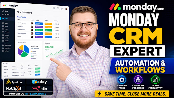 setup monday CRM automate workflows and integrate apollo clay n8n apollo io