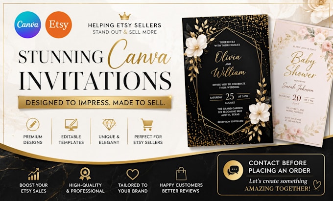 design editable canva invitation design for etsy store