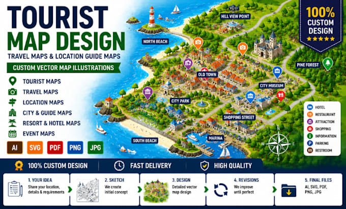 create tourist maps, travel maps and location guide maps