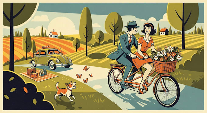 draw vintage and retro illustration style