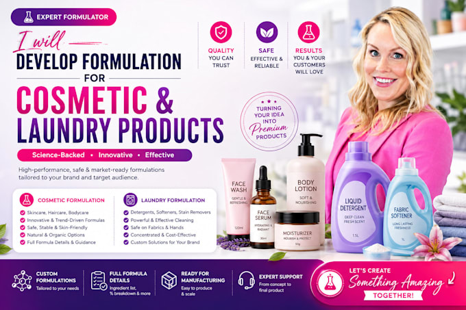 develop formulation for cosmetic and laundry products