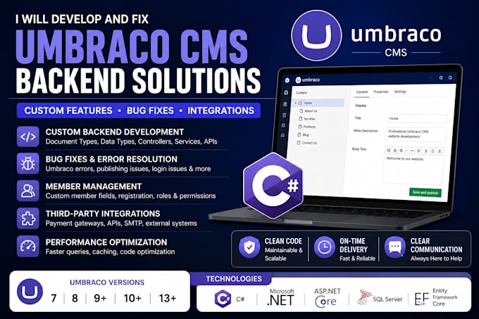 develop custom umbraco cms backend features and apis