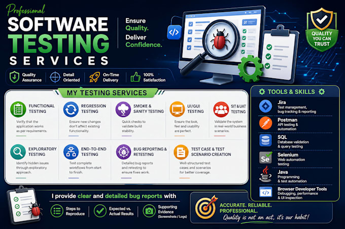 test your website, software, and mobile application and find bugs