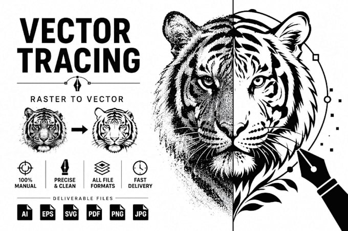 manually vector trace, redraw logo, image to vector in ai, eps, svg