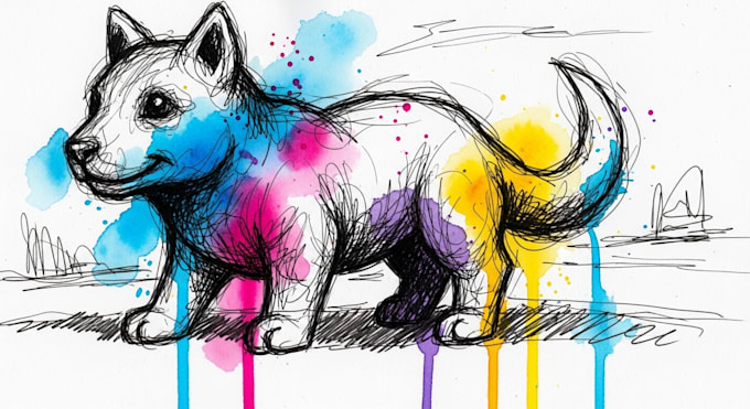 make a sketch with scribbles and watercolor