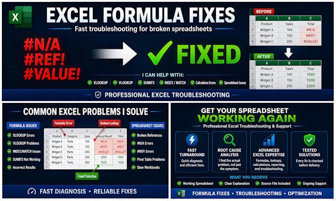 fix excel formulas, errors and spreadsheet issues