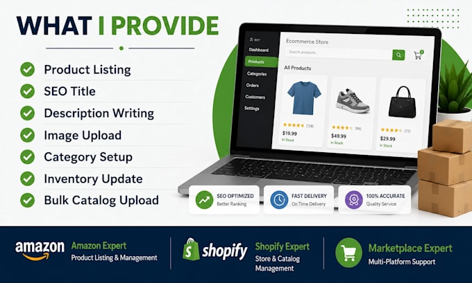 do ecommerce product listing, SEO optimization and catalog management
