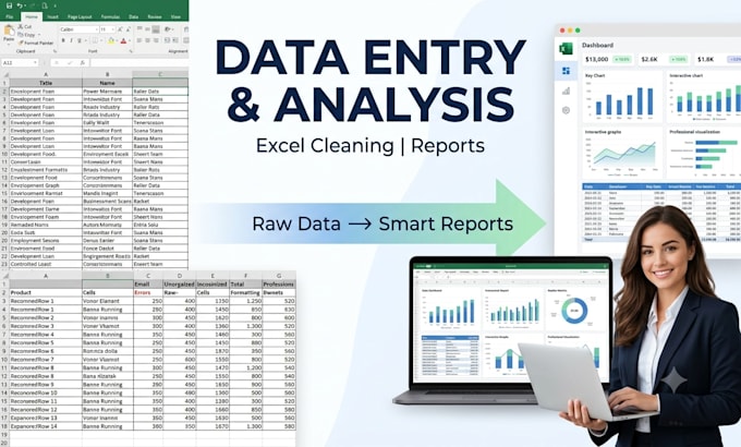 do data analysis, excel reports, dashboards and data entry