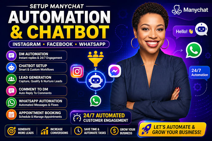 setup manychat automation automated instagram facebook whatsapp manychat chatbot