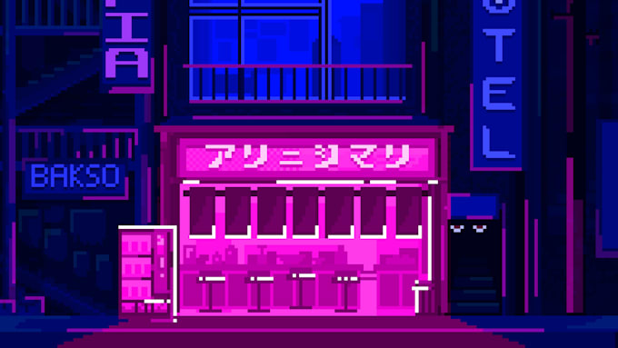 make pixel art scene and background illustration