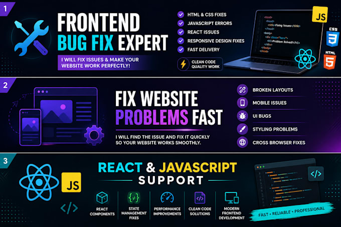 fix react js, HTML, CSS and javascript frontend issues