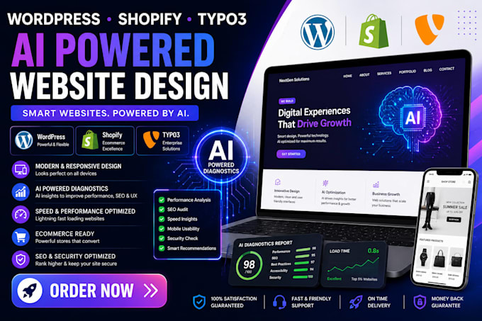 wordpress website design shopify typo3 website with ai powered diagnostics