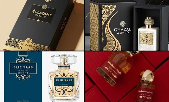 design perfume packaging, perfume label design and perfume box package