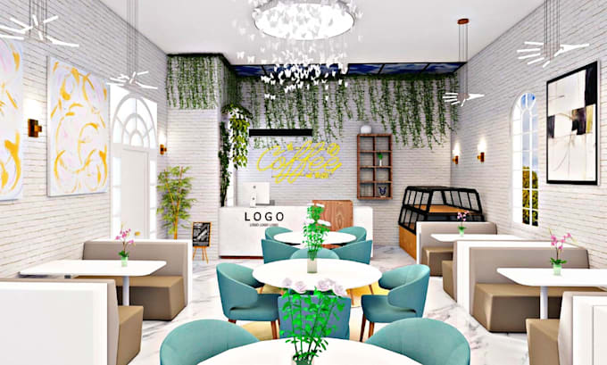 design and rendering coffee shop, restaurant, container coffee
