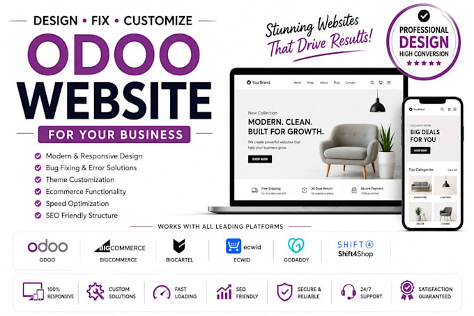 design fix customize odoo bigcommerce bigcartel ecwid godaddy shift4shop website