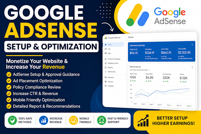 fix google adsense issues, set up website monetization, and optimize ad