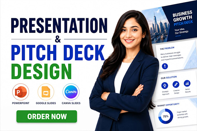 design powerpoint presentation, pitch deck and google slides with canva slides